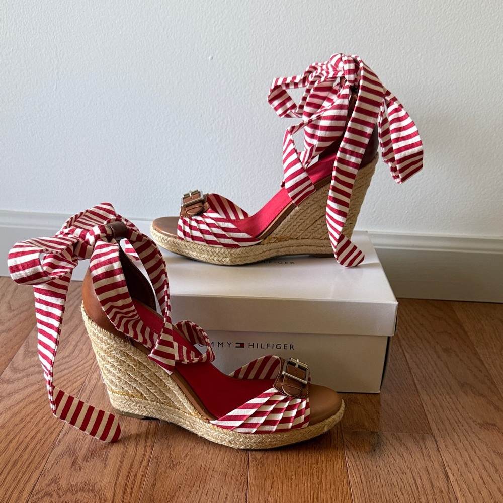Tommy Hilfiger Red and White Wedge Sandals